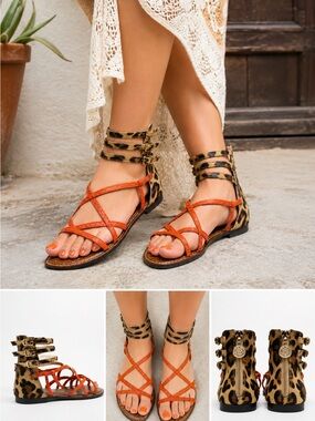 Sam Edelman Gable Leopard Gladiator Sandals Indie Sleaze Y2K Festival Size 8